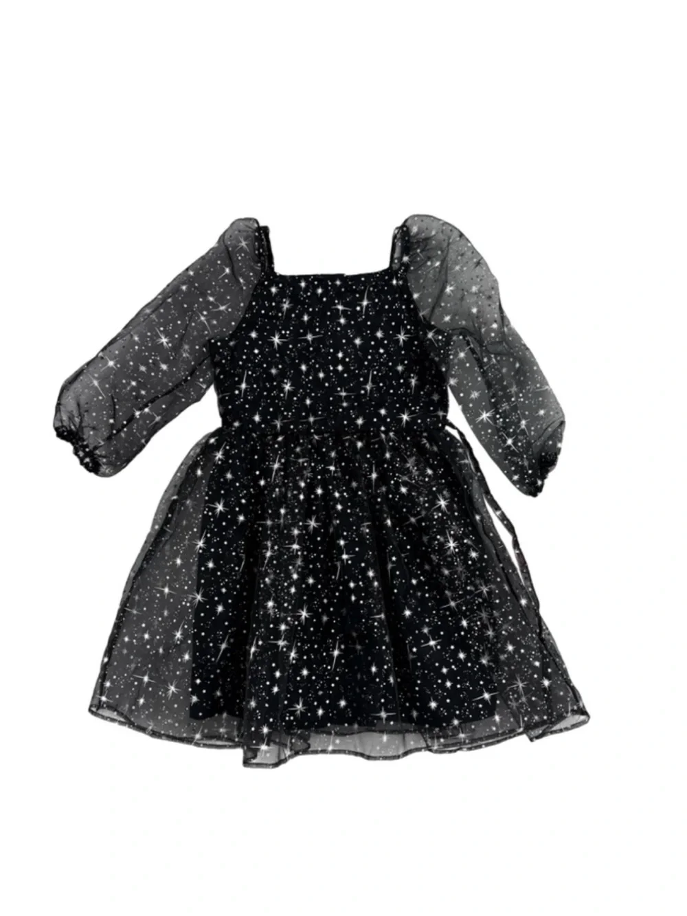 FAO Schwarz Black Star-Print Puff Sleeve Dress for Kids - NWT